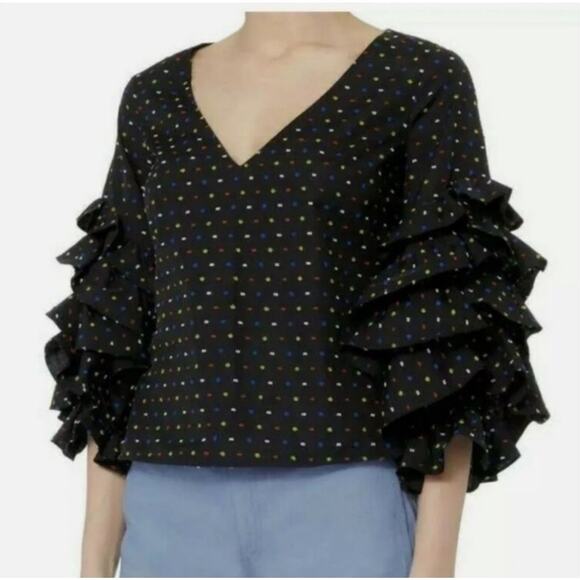 Caroline Constas Dot Ruffle Blouse - Picture 1 of 6